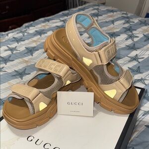 Gucci Beige and Tan Mesh Sandals